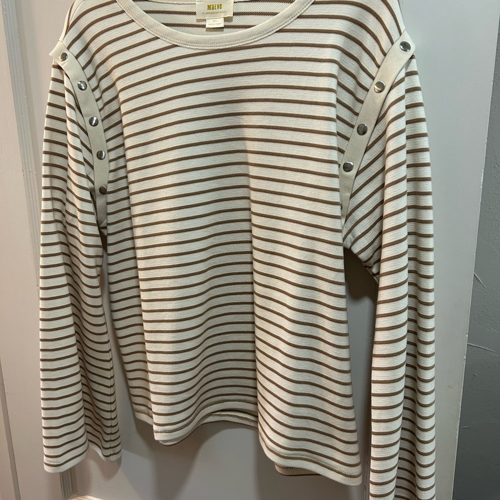 Anthropologie Maeve Brown and Cream Striped Top